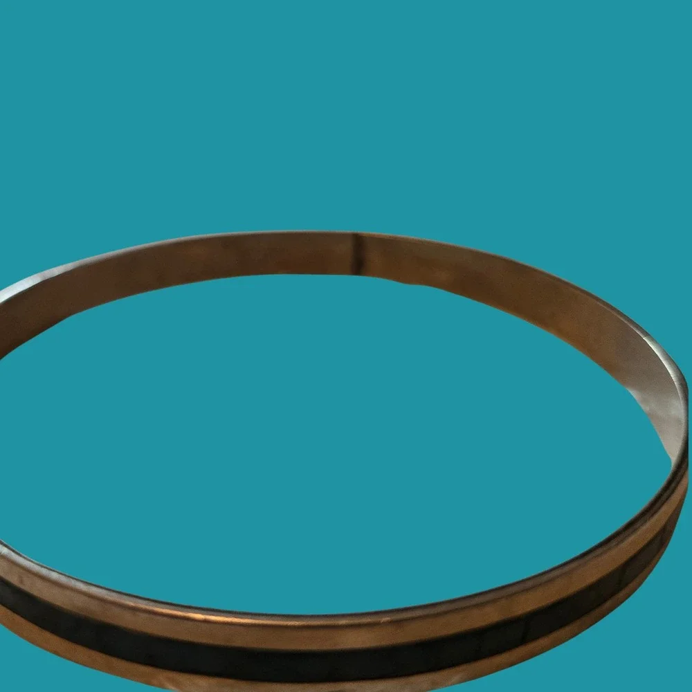 Vintage Alpaca Silver Bangle Bracelet Teal Turquoise Inlay Southwestern Boho